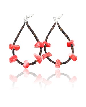 Certified Authentic Navajo .925 Sterling Silver Hooks Natural ORANGE CORAL HOOP Native American Earrings 371014390902
