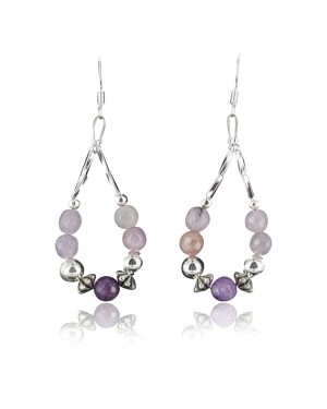Certified Authentic Navajo .925 Sterling Silver Hooks Natural Pink Quartz and Sugilite Native American Earrings 390725007989