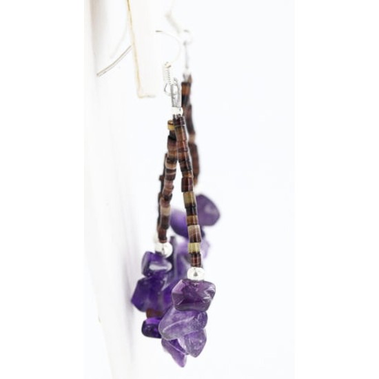 Certified Authentic Navajo .925 Sterling Silver Hooks Natural PURE AMETHYST HEISHI HOOP Native American Earrings 371014474463