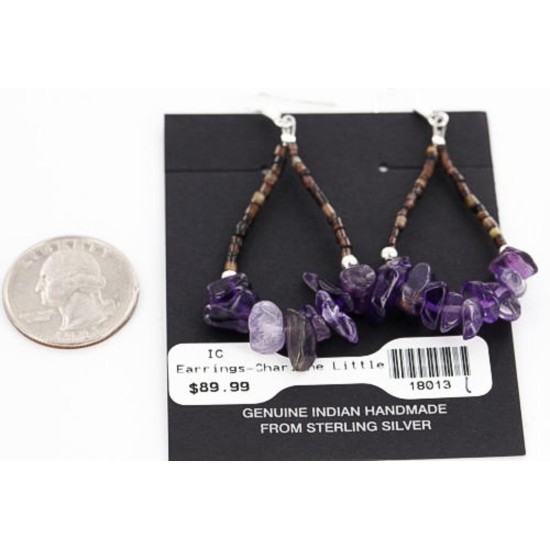 Certified Authentic Navajo .925 Sterling Silver Hooks Natural PURE AMETHYST HEISHI HOOP Native American Earrings 371014474463