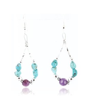 Certified Authentic Navajo .925 Sterling Silver Hooks Natural Turquoise Agate Native American Earrings 371047650254