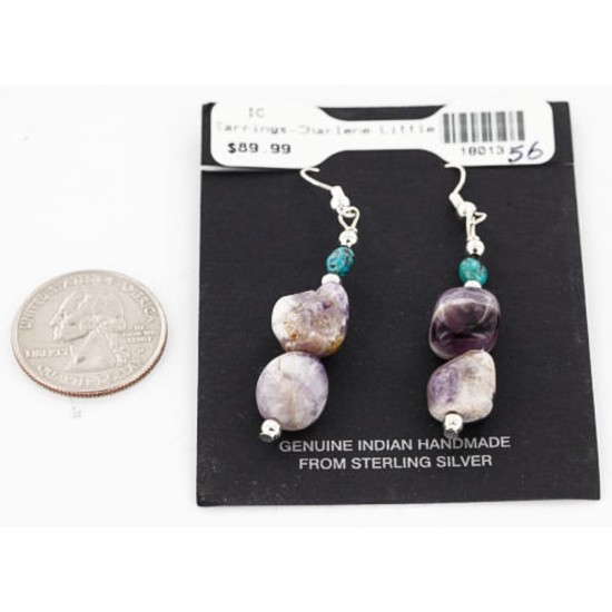 Certified Authentic Navajo .925 Sterling Silver Hooks Natural Turquoise Amethyst Native American Earrings 390813107762