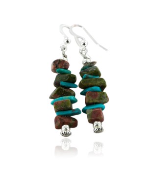 Certified Authentic Navajo .925 Sterling Silver Hooks Natural Turquoise and JASPER Native American Earrings 18062