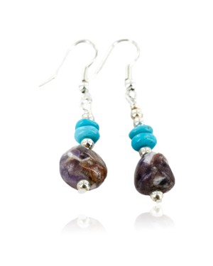 Certified Authentic Navajo .925 Sterling Silver Hooks Natural Turquoise and JASPER Native American Earrings 18083-2