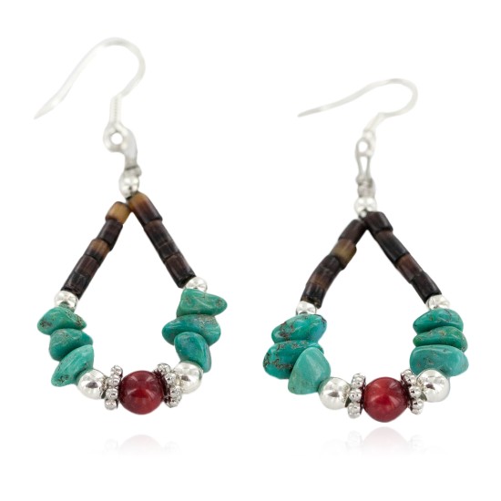 Certified Authentic Navajo .925 Sterling Silver Hooks Natural Turquoise Coral Heishi Hoop Native American Dangle Earrings 18263-35 Certified Authentic Navajo .925 Sterling Silver Hooks Natural Turquoise Coral Heishi Hoop Native American Dangle Earrings 18263-35