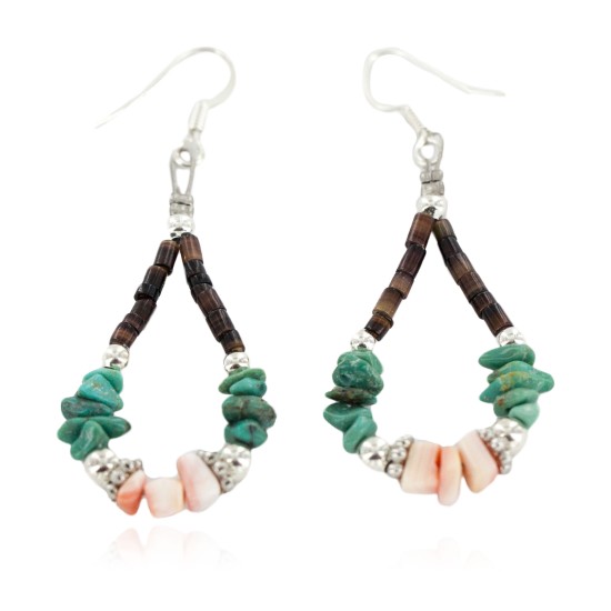 Certified Authentic Navajo .925 Sterling Silver Hooks Natural Turquoise Heishi Hoop Native American Dangle Earrings 18263-27 Certified Authentic Navajo .925 Sterling Silver Hooks Natural Turquoise Heishi Hoop Native American Dangle Earrings 18263-27