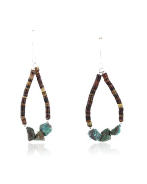Certified Authentic Navajo .925 Sterling Silver Hooks Natural Turquoise Heishi Native American Earrings 390754340252