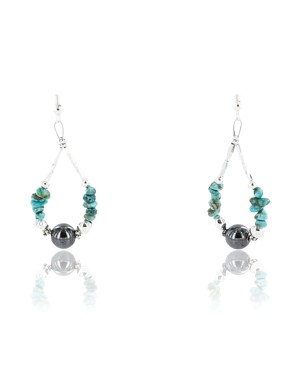Certified Authentic Navajo .925 Sterling Silver Hooks Natural Turquoise Hematite Native American Earrings 371047884546