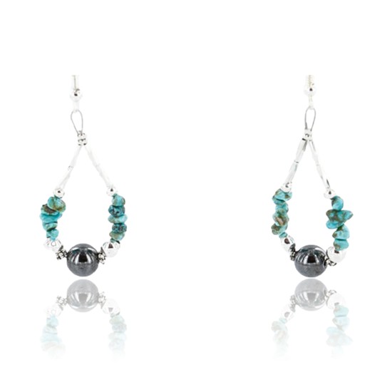 Certified Authentic Navajo .925 Sterling Silver Hooks Natural Turquoise Hematite Native American Earrings 371047884546