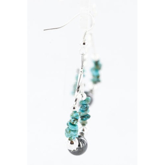 Certified Authentic Navajo .925 Sterling Silver Hooks Natural Turquoise Hematite Native American Earrings 371047884546