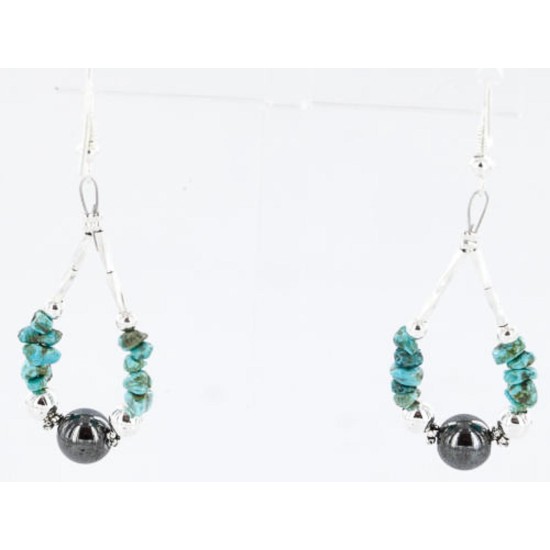 Certified Authentic Navajo .925 Sterling Silver Hooks Natural Turquoise Hematite Native American Earrings 371047884546