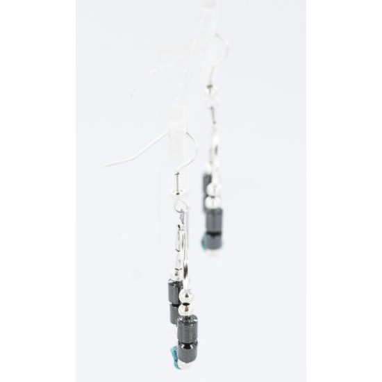 Certified Authentic Navajo .925 Sterling Silver Hooks Natural Turquoise Hematite Native American Earrings 390814169540
