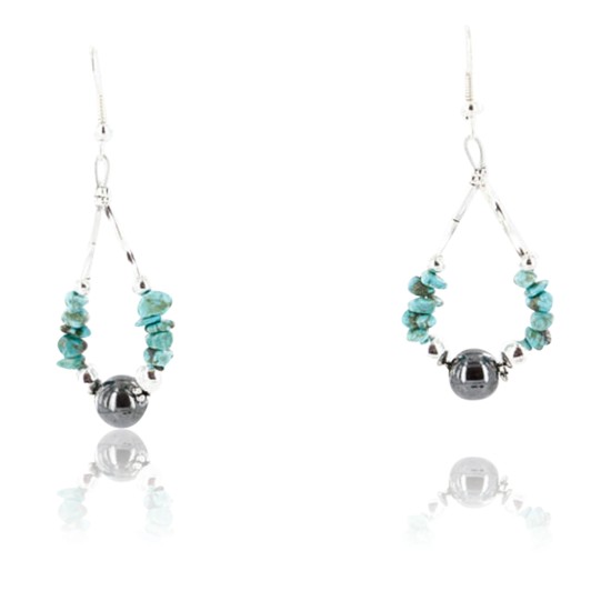 Certified Authentic Navajo .925 Sterling Silver Hooks Natural Turquoise Hematite Native American Earrings 390828966819