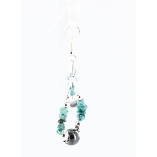 Certified Authentic Navajo .925 Sterling Silver Hooks Natural Turquoise Hematite Native American Earrings 390828966819