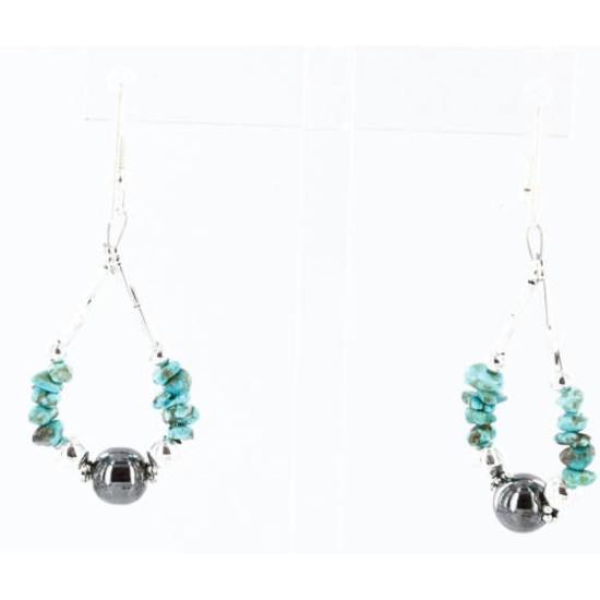 Certified Authentic Navajo .925 Sterling Silver Hooks Natural Turquoise Hematite Native American Earrings 390828966819