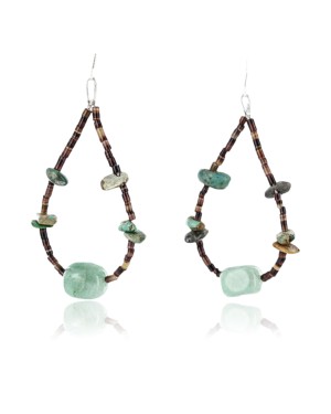 Certified Authentic Navajo .925 Sterling Silver Hooks Natural Turquoise Jade Native American Earrings 390762726308