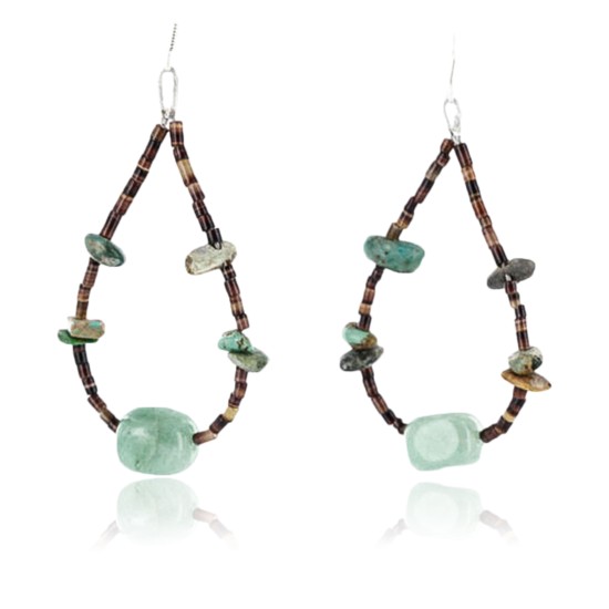 Certified Authentic Navajo .925 Sterling Silver Hooks Natural Turquoise Jade Native American Earrings 390762726308