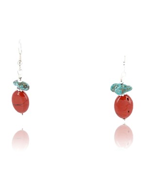 Certified Authentic Navajo .925 Sterling Silver Hooks Natural Turquoise Jasper Native American Earrings 390783958939