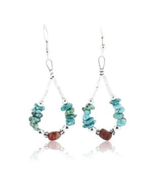 Certified Authentic Navajo .925 Sterling Silver Hooks Natural Turquoise Jasper Native American Earrings 390815395932