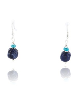 Certified Authentic Navajo .925 Sterling Silver Hooks Natural Turquoise LAPIS Native American Earrings 390745014492