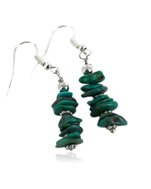Certified Authentic Navajo .925 Sterling Silver Hooks Natural Turquoise Native American Earrings 18050