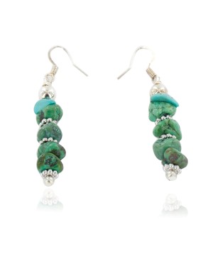 Certified Authentic Navajo .925 Sterling Silver Hooks Natural Turquoise Native American Earrings 18072-57