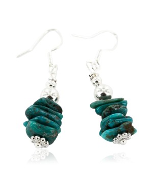 Certified Authentic Navajo .925 Sterling Silver Hooks Natural Turquoise Native American Earrings 18097-7