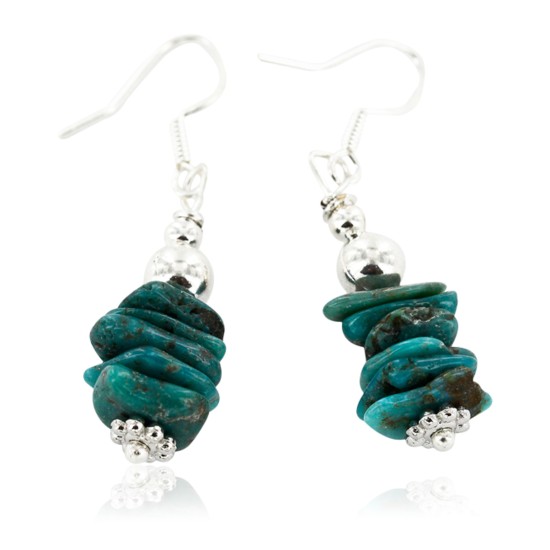 Certified Authentic Navajo .925 Sterling Silver Hooks Natural Turquoise Native American Earrings 18097-7