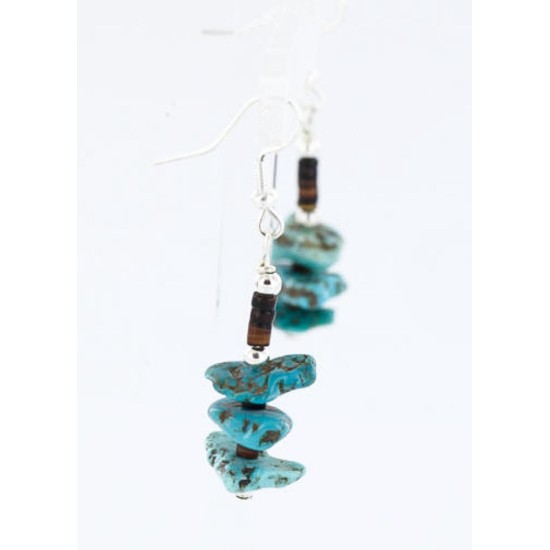 Certified Authentic Navajo .925 Sterling Silver Hooks Natural Turquoise Native American Earrings 390813099138