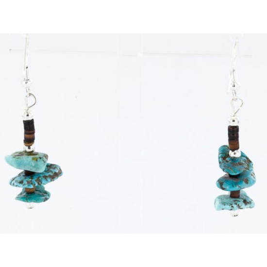 Certified Authentic Navajo .925 Sterling Silver Hooks Natural Turquoise Native American Earrings 390813099138