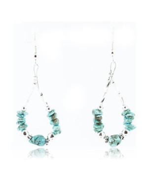 Certified Authentic Navajo .925 Sterling Silver Hooks Natural Turquoise Native American Earrings 390824673586