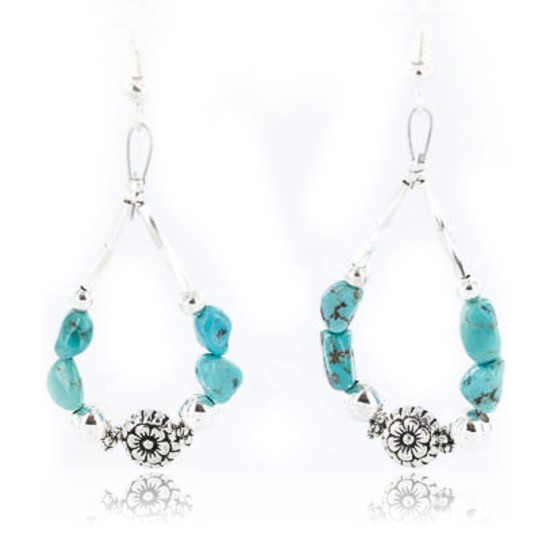 Certified Authentic Navajo .925 Sterling Silver Hooks Natural Turquoise Native American Earrings 390824699868