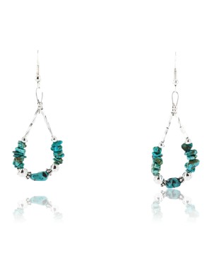 Certified Authentic Navajo .925 Sterling Silver Hooks Natural Turquoise Native American Earrings 390830067957