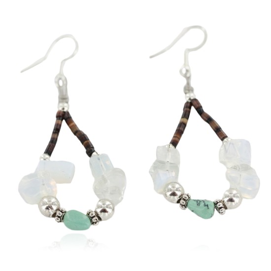 Certified Authentic Navajo .925 Sterling Silver Hooks Natural Turquoise Opalite Heishi Hoop Native American Dangle Earrings 18263-25 Certified Authentic Navajo .925 Sterling Silver Hooks Natural Turquoise Opalite Heishi Hoop Native American Dangle Earrings 18263-25