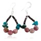 Certified Authentic Navajo .925 Sterling Silver Hooks Natural Turquoise Pink Agate HEISHI HOOP Native American Earrings 18081-2