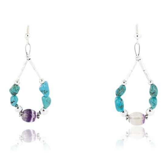 Certified Authentic Navajo .925 Sterling Silver Hooks Natural Turquoise Quartz Native American Earrings 371046511838
