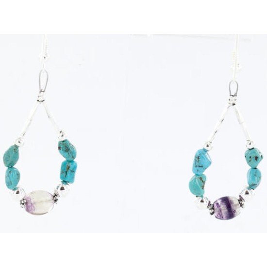 Certified Authentic Navajo .925 Sterling Silver Hooks Natural Turquoise Quartz Native American Earrings 371046511838