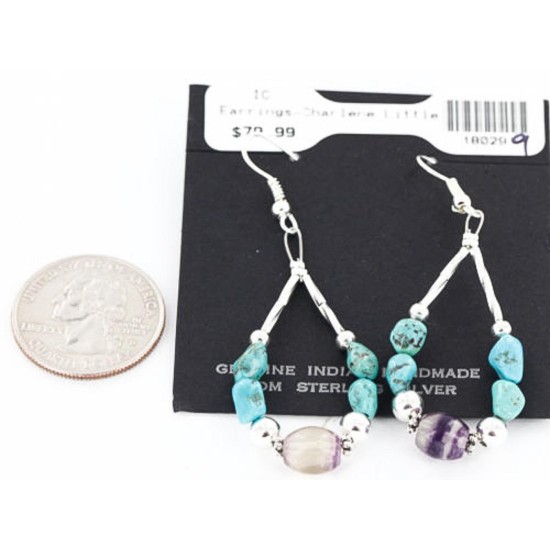 Certified Authentic Navajo .925 Sterling Silver Hooks Natural Turquoise Quartz Native American Earrings 371046511838