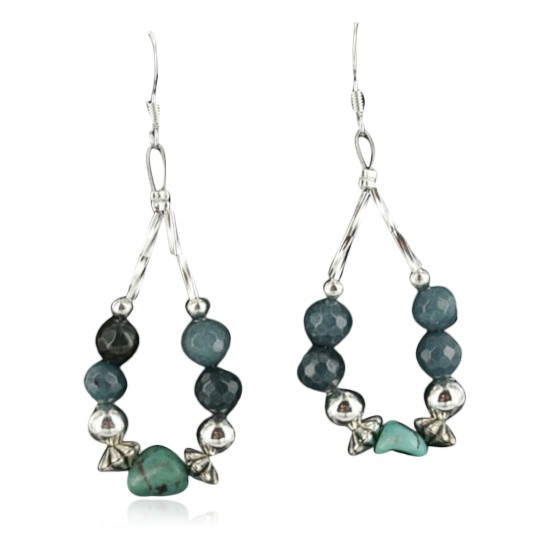 Certified Authentic Navajo .925 Sterling Silver Hooks Natural Turquoise Quartz Native American Earrings 390727328599