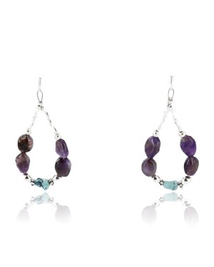 Certified Authentic Navajo .925 Sterling Silver Hooks Turquoise AMETHYST Native American Earrings 390777261435