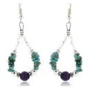 Navajo .925 Sterling Silver Hooks Turquoise and Purple Jade Native American Earrings 390822695594