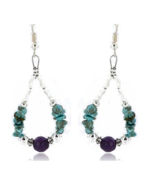 Certified Authentic Navajo .925 Sterling Silver Hooks Turquoise and Purple Jade Native American Earrings 390822695594