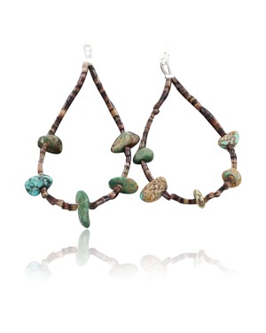 Certified Authentic Navajo .925 Sterling Silver Hooks  Turquoise HOOP Native American Earrings 390784256238