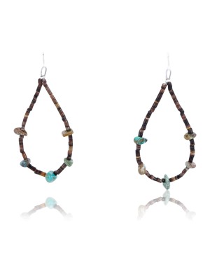 Certified Authentic Navajo .925 Sterling Silver Hooks Turquoise Native American Earrings 390794784483