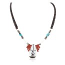Certified Authentic Navajo .925 Sterling Silver Inlay Natural Graduated Melon Shell Turquoise Mother of Pearl Red Jasper Native American Necklace 15481-22