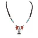 Navajo .925 Sterling Silver Inlay Natural Graduated Melon Shell Turquoise Mother of Pearl Red Jasper Native American Necklace 15481-22