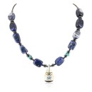 Certified Authentic Navajo .925 Sterling Silver Inlay Natural Mother of Pearl Lapis Hematite Native American Necklace 25201-1