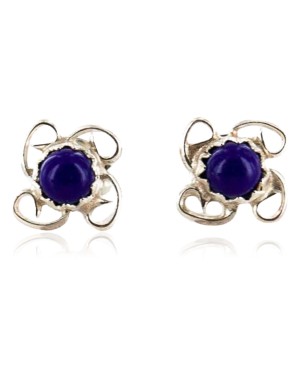 Certified Authentic Navajo .925 Sterling Silver Lapis Stud Native American Earrings 390909409146