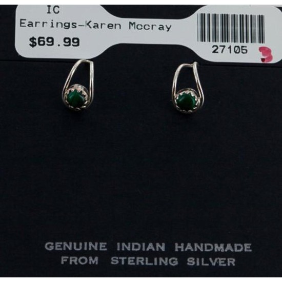 Certified Authentic Navajo .925 Sterling Silver Malachite Stud Native American Earrings 371119419946