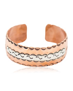 Certified Authentic Navajo .925 Sterling Silver Maze Handmade Native American Pure Copper Bracelet  13097-18